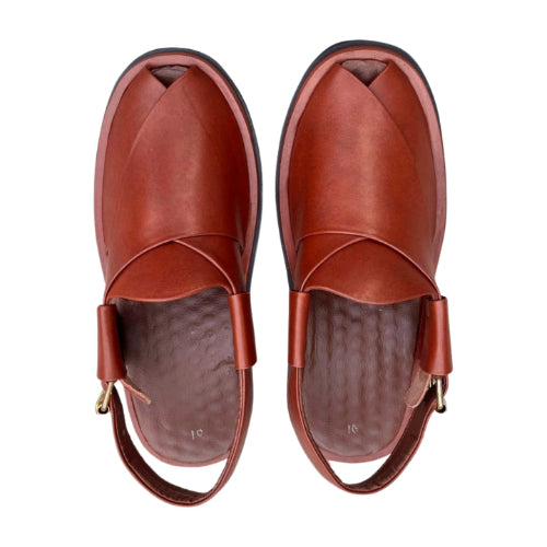 Red Mustard Round Peshawari Chappal – Classic Ethnic Style