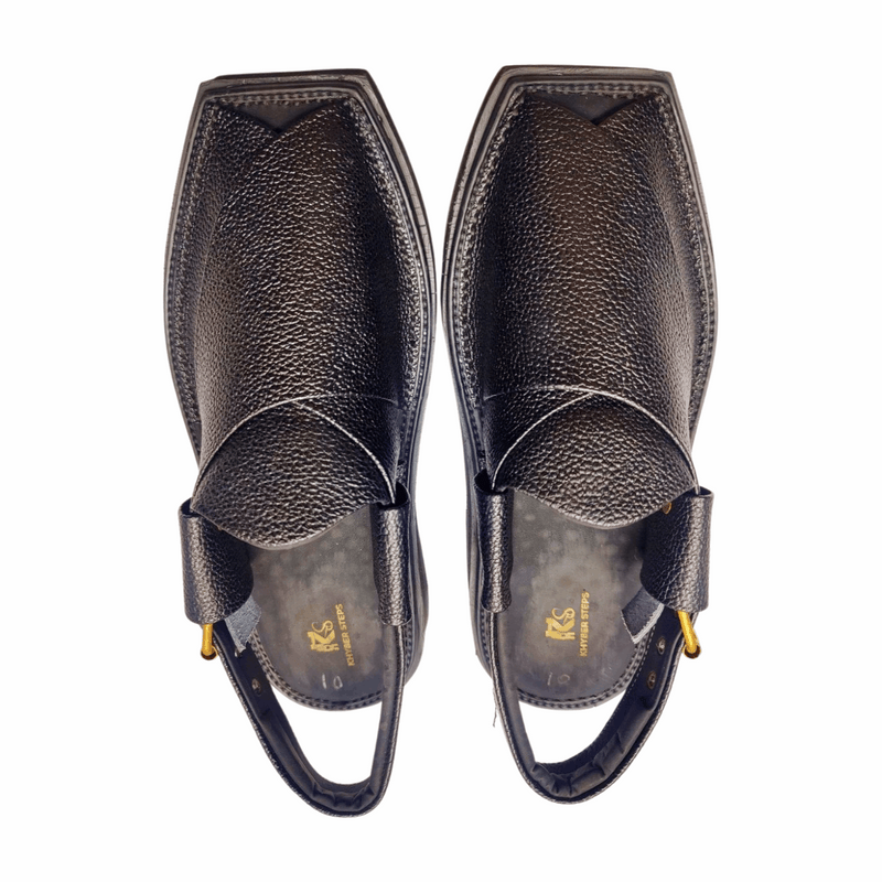 “Black Dotted Kaptaan Chappal: Secure Grip, Breezy Comfort & Foot Alignment”