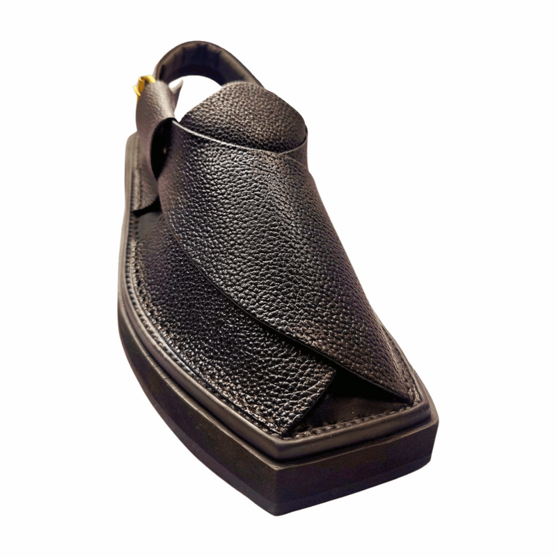 “Black Dotted Kaptaan Chappal: Secure Grip, Breezy Comfort & Foot Alignment”