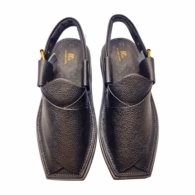“Black Dotted Kaptaan Chappal: Secure Grip, Breezy Comfort & Foot Alignment”