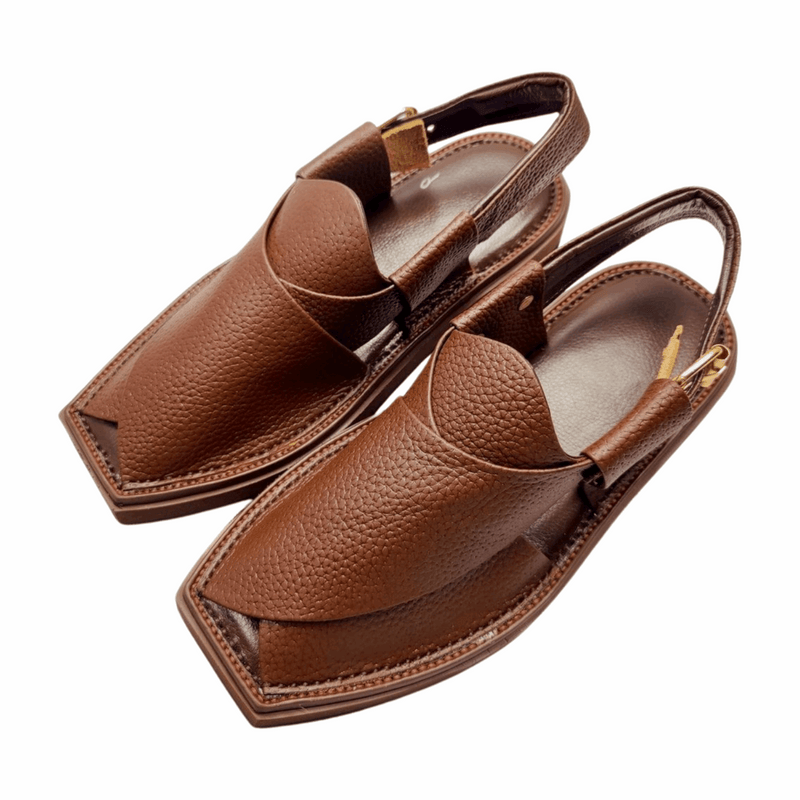 “Brown Dotted Kaptaan Chappal: Secure Wet Grip, Aligned Comfort!”