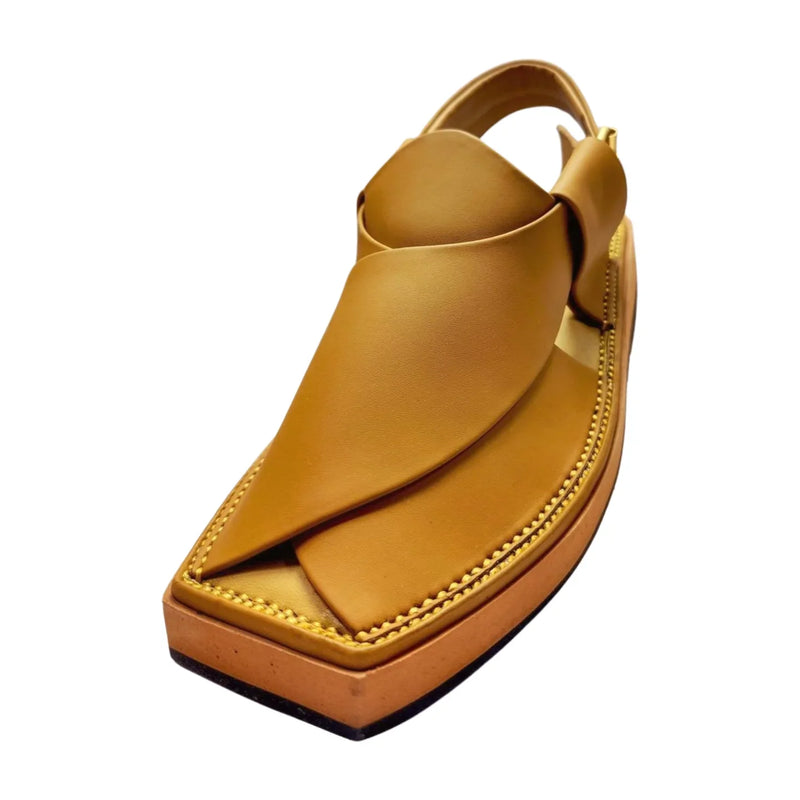 “Kaptan Zalmi Yellow Mustard Chappal – Hand‑Stitched Build Ensures Lasting Durability”