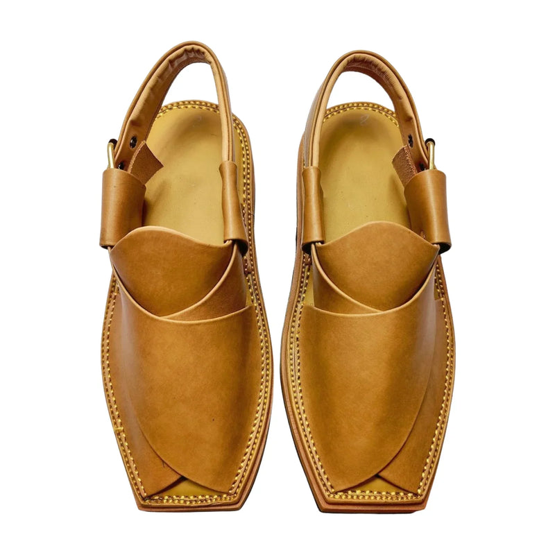 "Kaptan ZALMI Camel Chappal – Tyre‑Rubber Sole Prevents Slips”