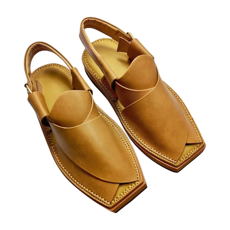 "Kaptan ZALMI Camel Chappal – Tyre‑Rubber Sole Prevents Slips”