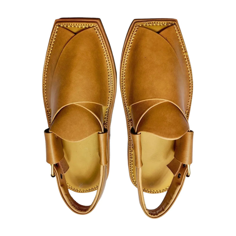 "Kaptan ZALMI Camel Chappal – Tyre‑Rubber Sole Prevents Slips”