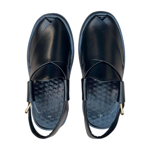 "Black Shine Round Peshawari Chappal – Premium Handmade Footwear"