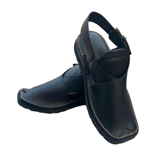 "Zardari Style Black Mate Chappal – Crafted for Royal Elegance"
