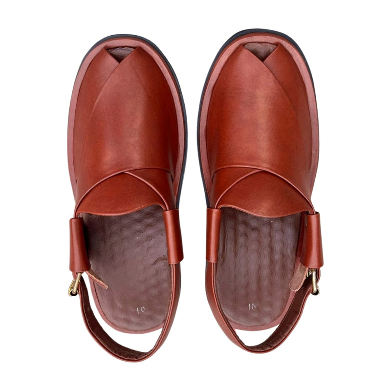 Red Mustard Round Peshawari Chappal – Classic Ethnic Style