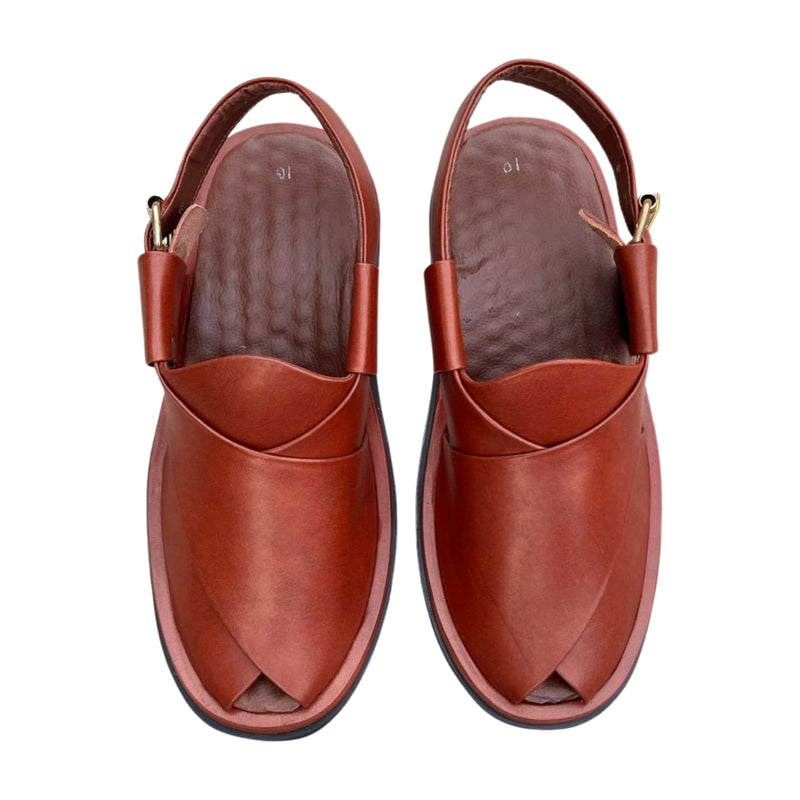 Red Mustard Round Peshawari Chappal – Classic Ethnic Style