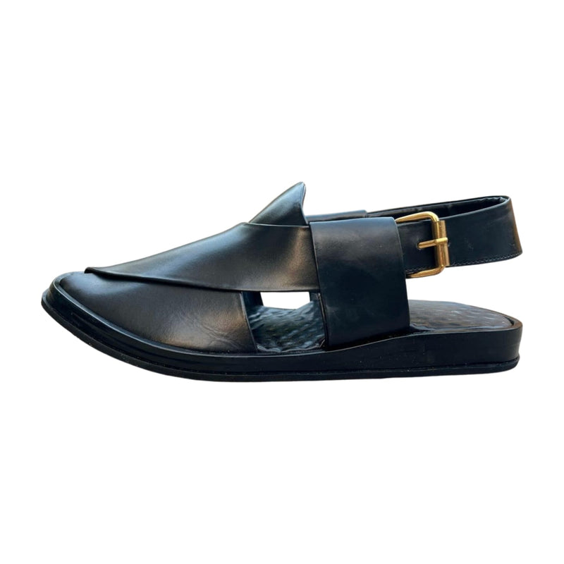 "Black Shine Round Peshawari Chappal – Premium Handmade Footwear"