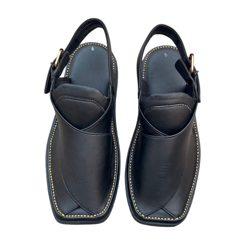 "Zardari Style Black Mate Chappal – Crafted for Royal Elegance"