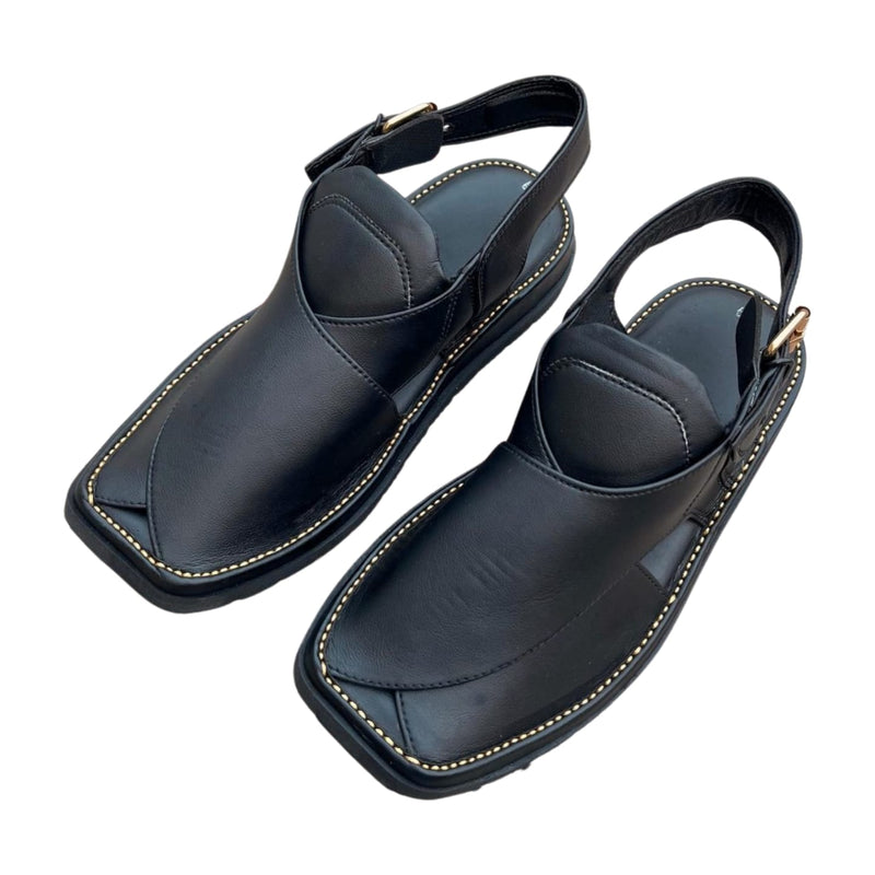 "Zardari Style Black Mate Chappal – Crafted for Royal Elegance"