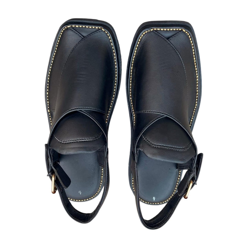 "Zardari Style Black Mate Chappal – Crafted for Royal Elegance"