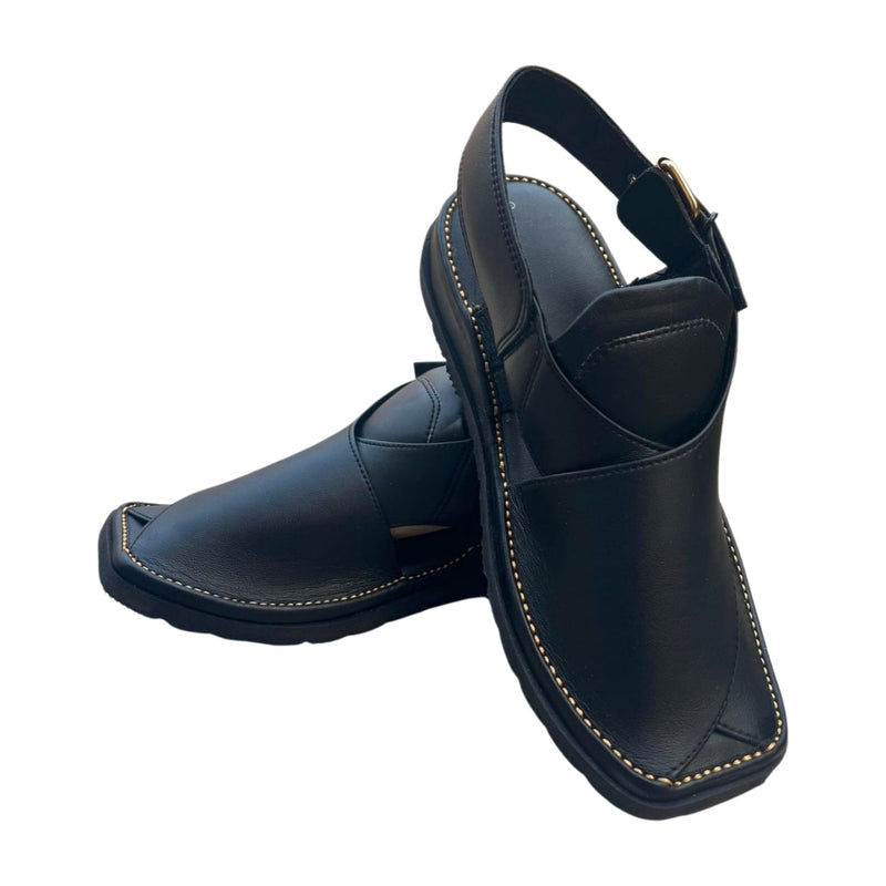 "Zardari Style Black Mate Chappal – Crafted for Royal Elegance"